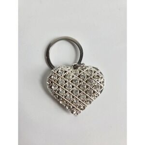 Pink 3d Bling Heart‎ Keychain Charm Rhinestone Key Silver 1.75"